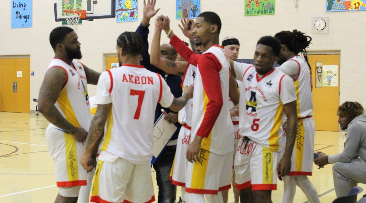 Akron Aviators basketball team huddle american basketball association