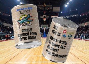 flyer for akron aviators annual canned food drive basketball game